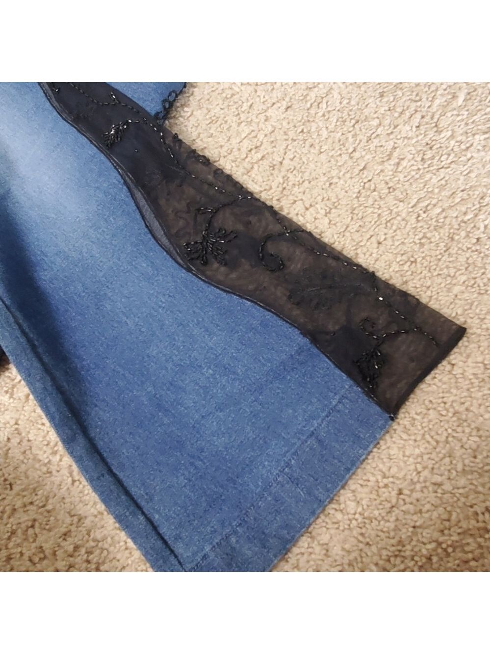 Cache Embroidered Flare Jeans Lace Detail Women Size 6 - Picture 8 of 16